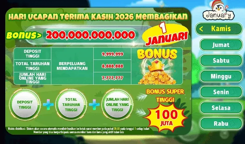 HARI UCAPAN TERIMA KASIH 2026 MEMBAGIKAN BONUS 200,000,000,000